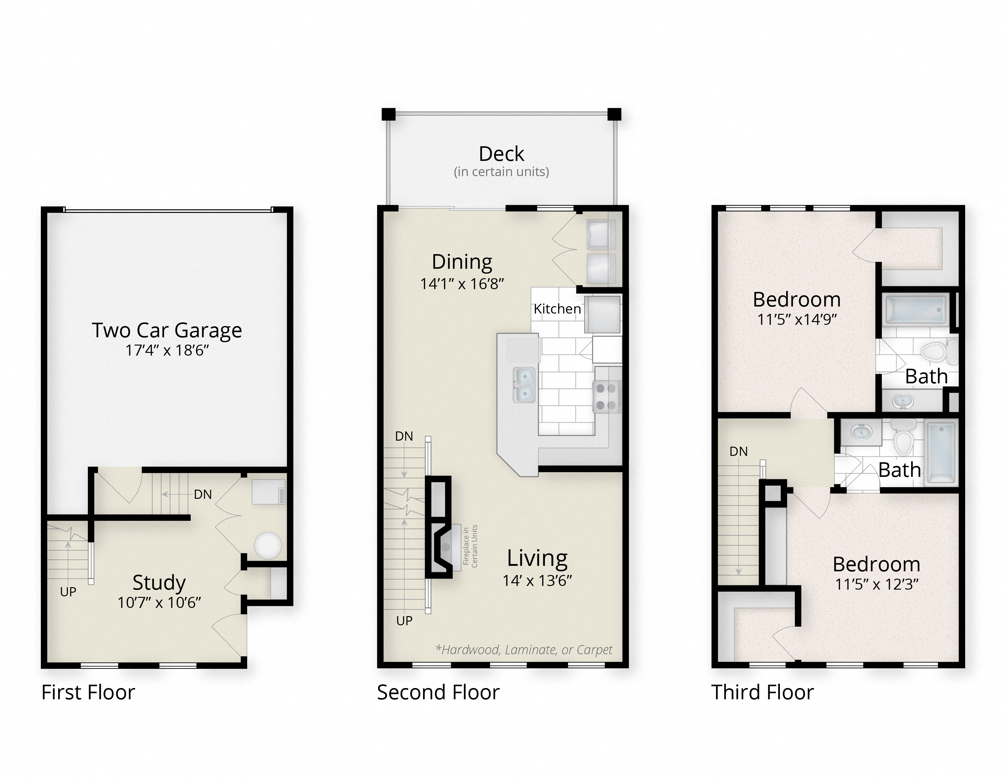 Floor plan for 2 beds, 2 baths, 1426 sqft